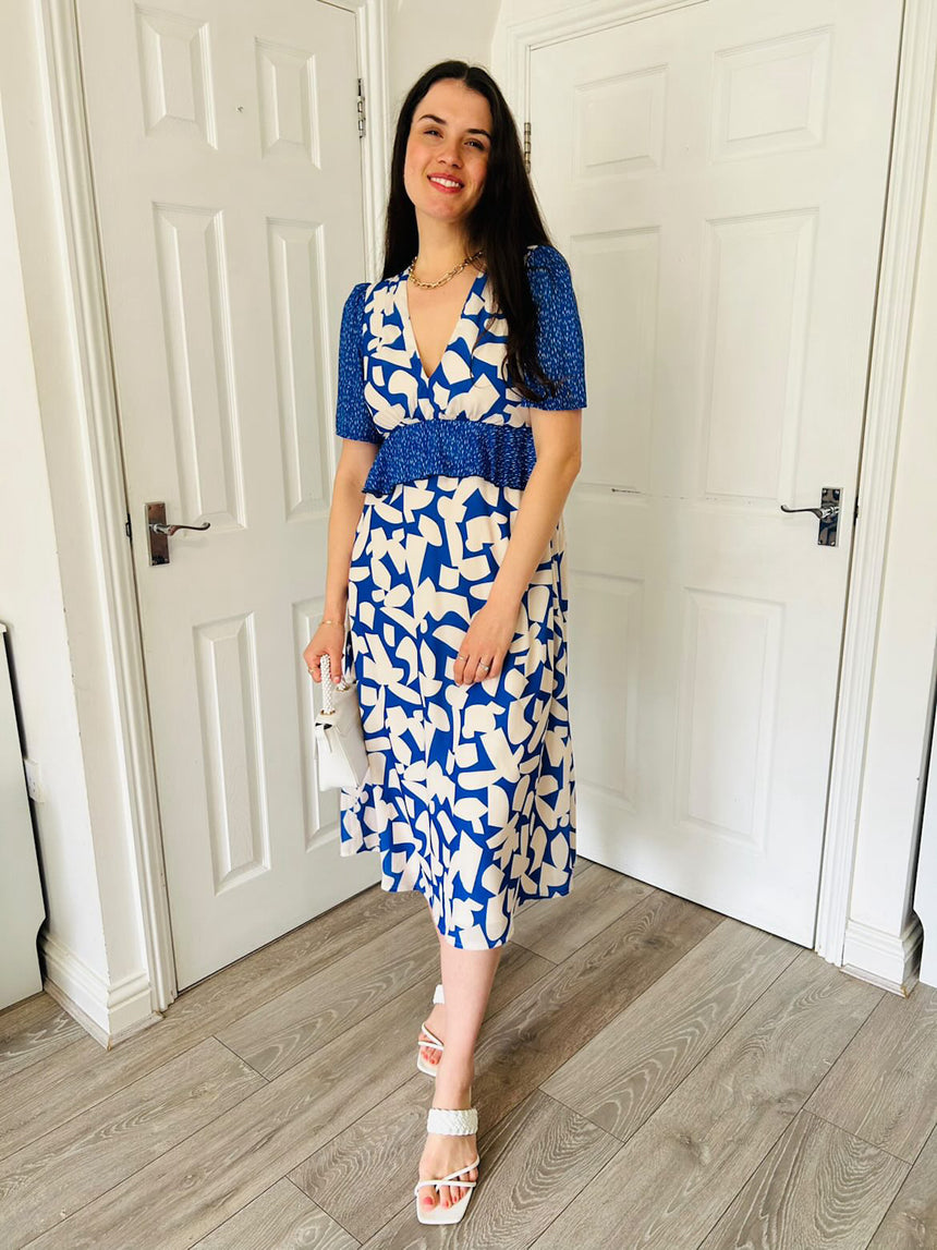 The Keke Dress in Blue Geo Contrast Print