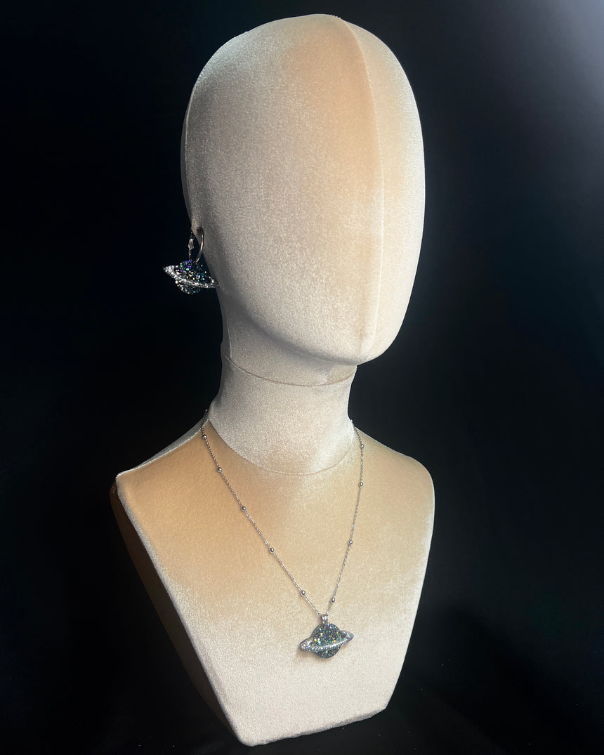 Silver Disco Planet Earrings