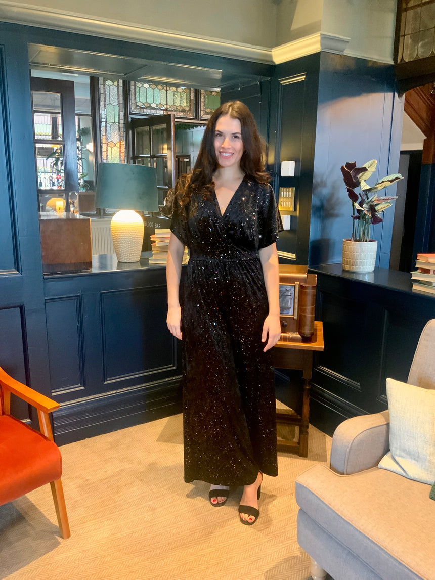 Wide Leg Jumpsuit in Glitter Velvet