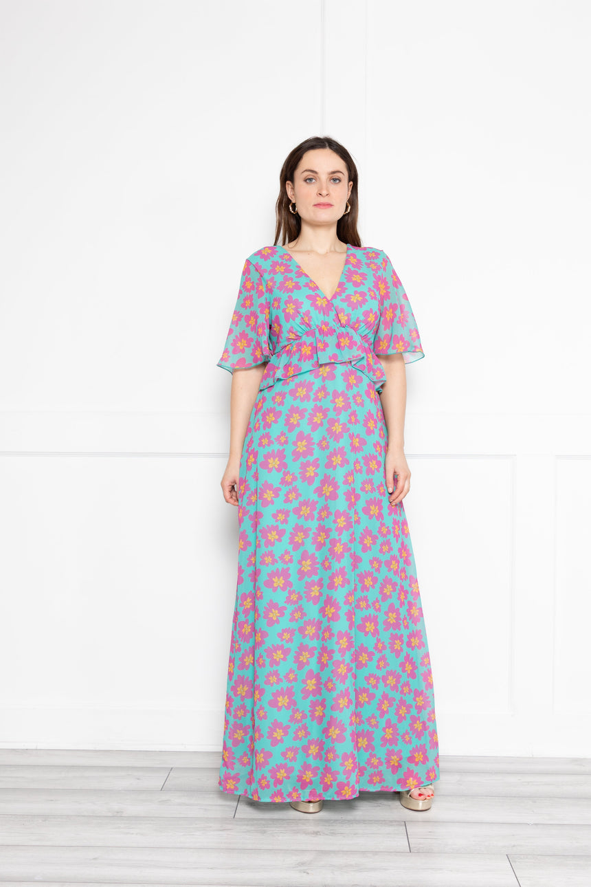 Gloria Pink and Turquoise Floral Maxi Dress