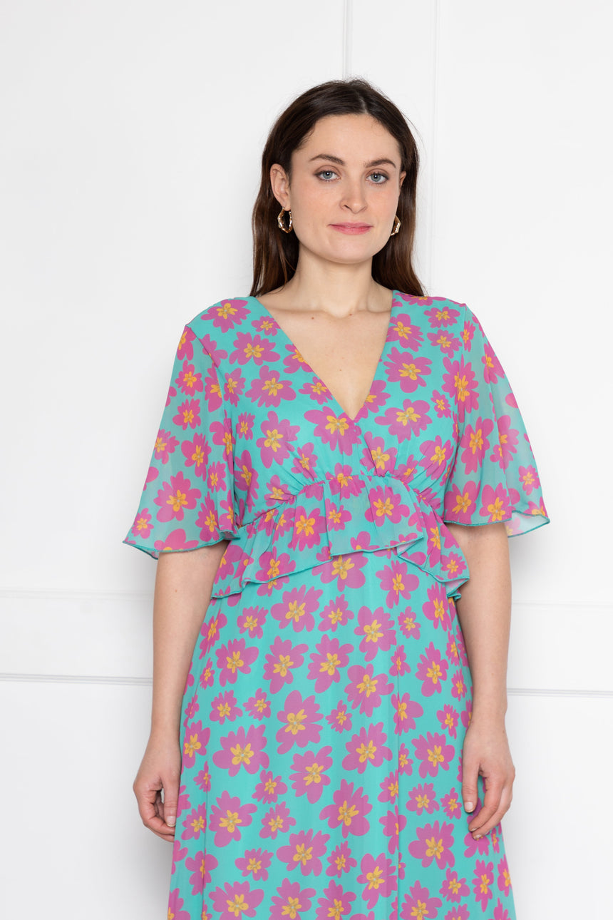 Gloria Pink and Turquoise Floral Maxi Dress