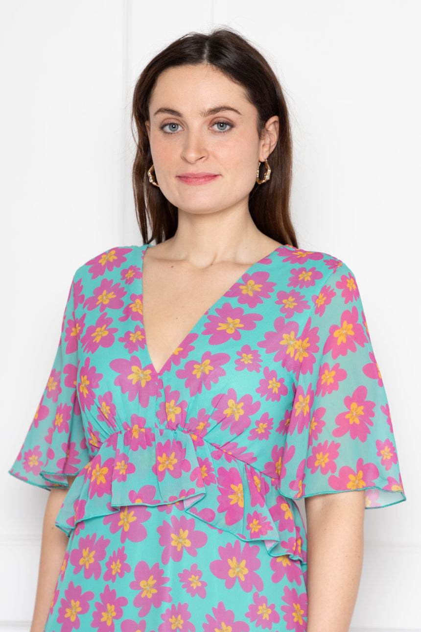 Gloria Pink and Turquoise Floral Maxi Dress