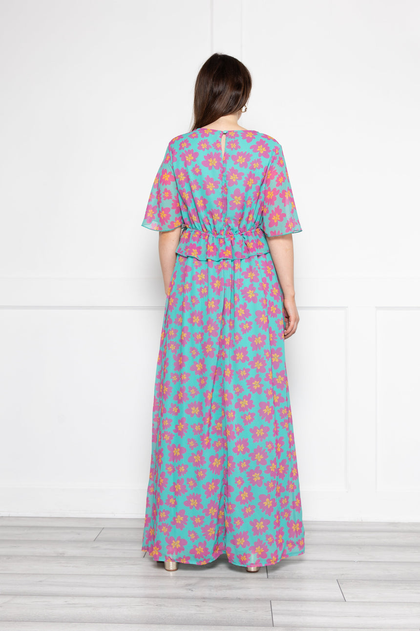 Gloria Pink and Turquoise Floral Maxi Dress