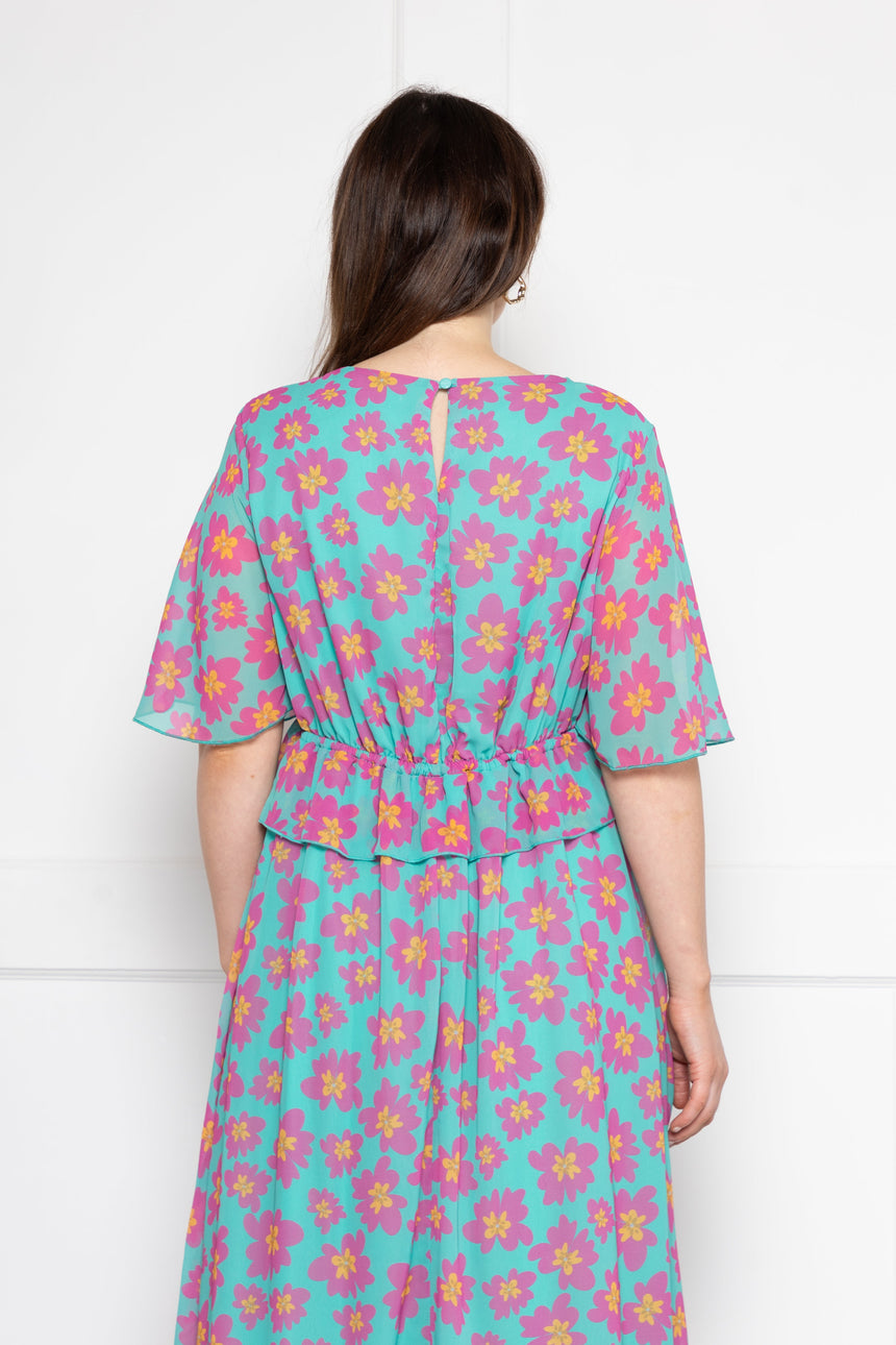 Gloria Pink and Turquoise Floral Maxi Dress