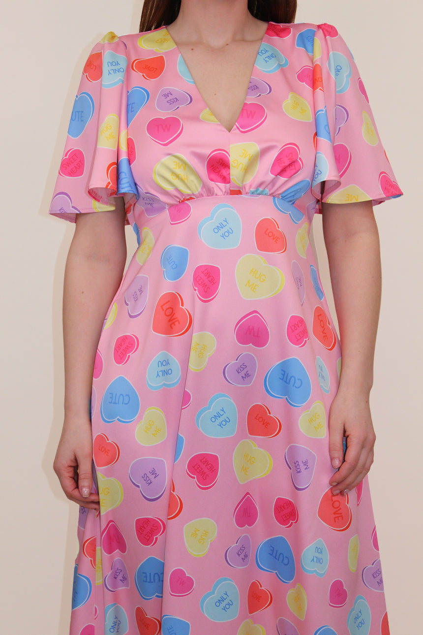 Grace Satin Maxi Dress in Love Heart Print