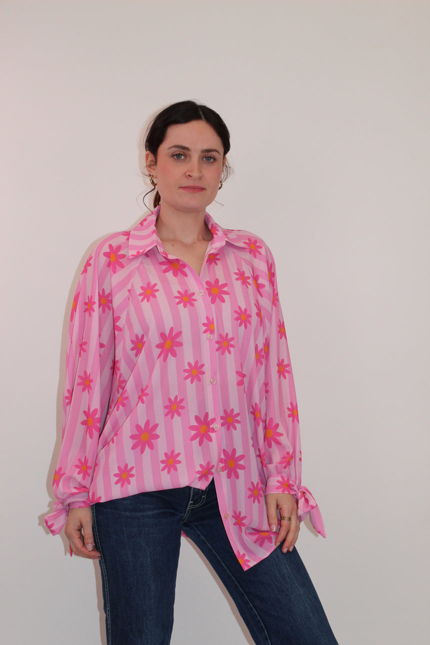 Stacey Striped Daisy Chiffon Shirt