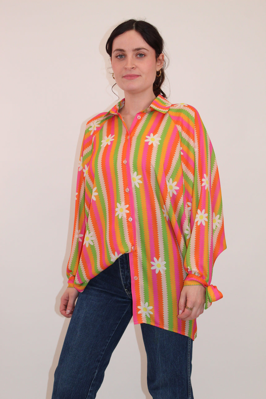 Stacey Striped Daisy Chiffon Shirt