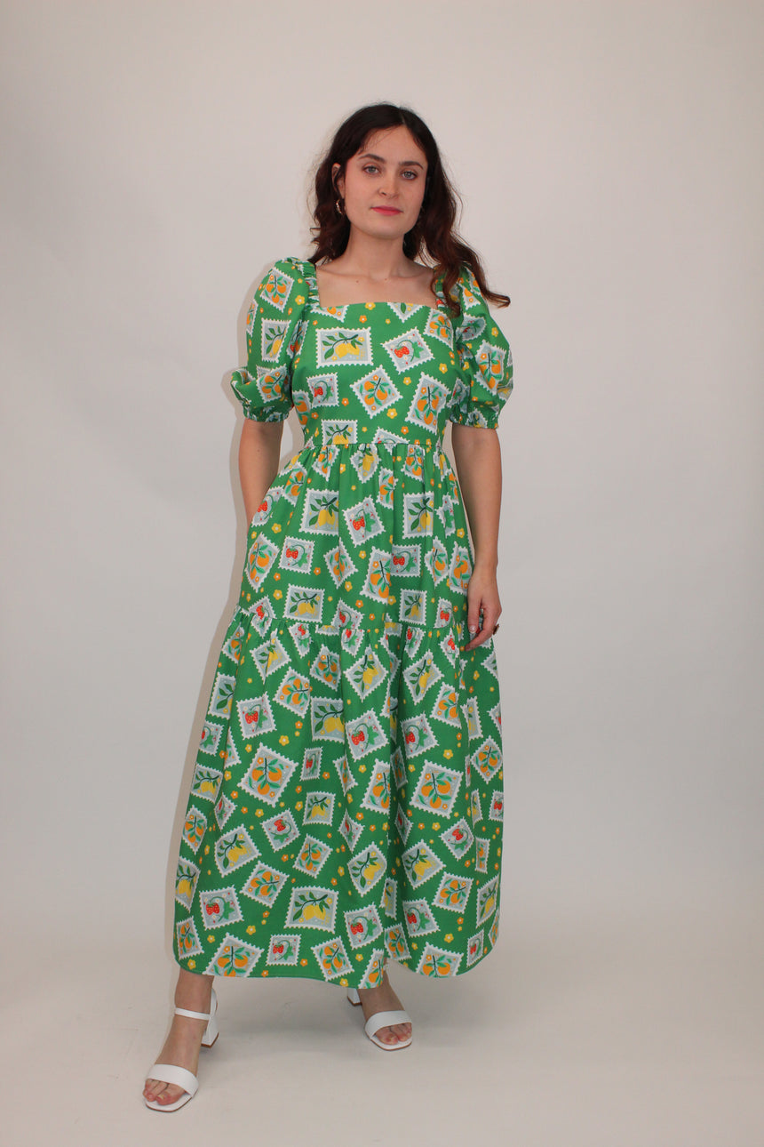 Cotton Postcard Print Midi Dress