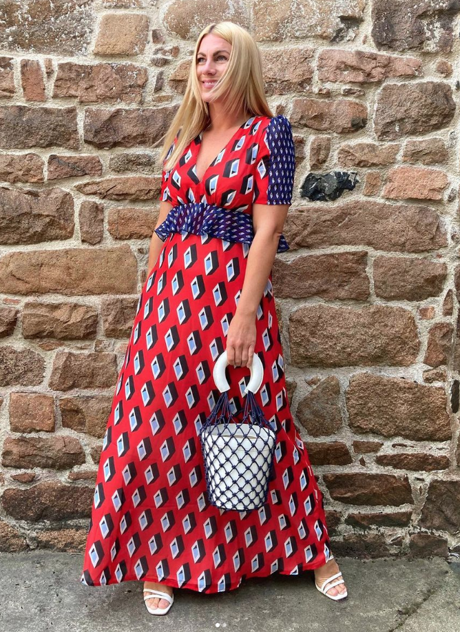 Gloria Red and Navy Geo Maxi