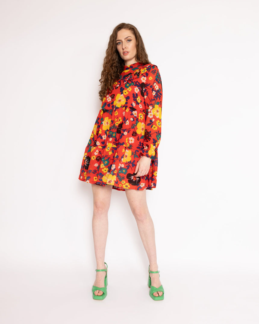 The Patsy Tiered Dress in Red Floral