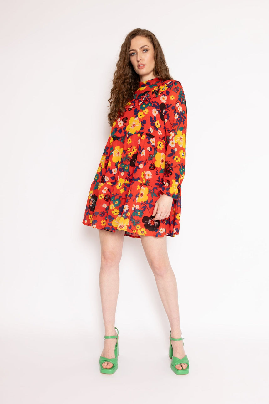 The Patsy Tiered Dress in Red Floral