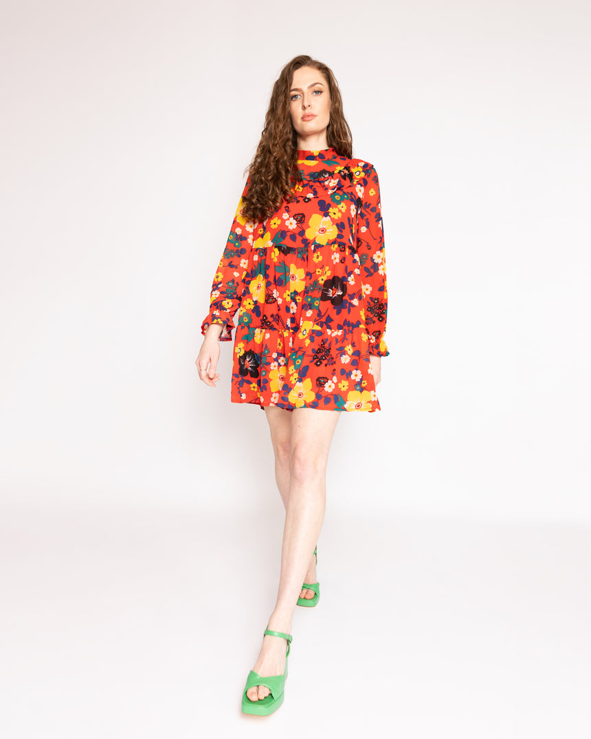 The Patsy Tiered Dress in Red Floral
