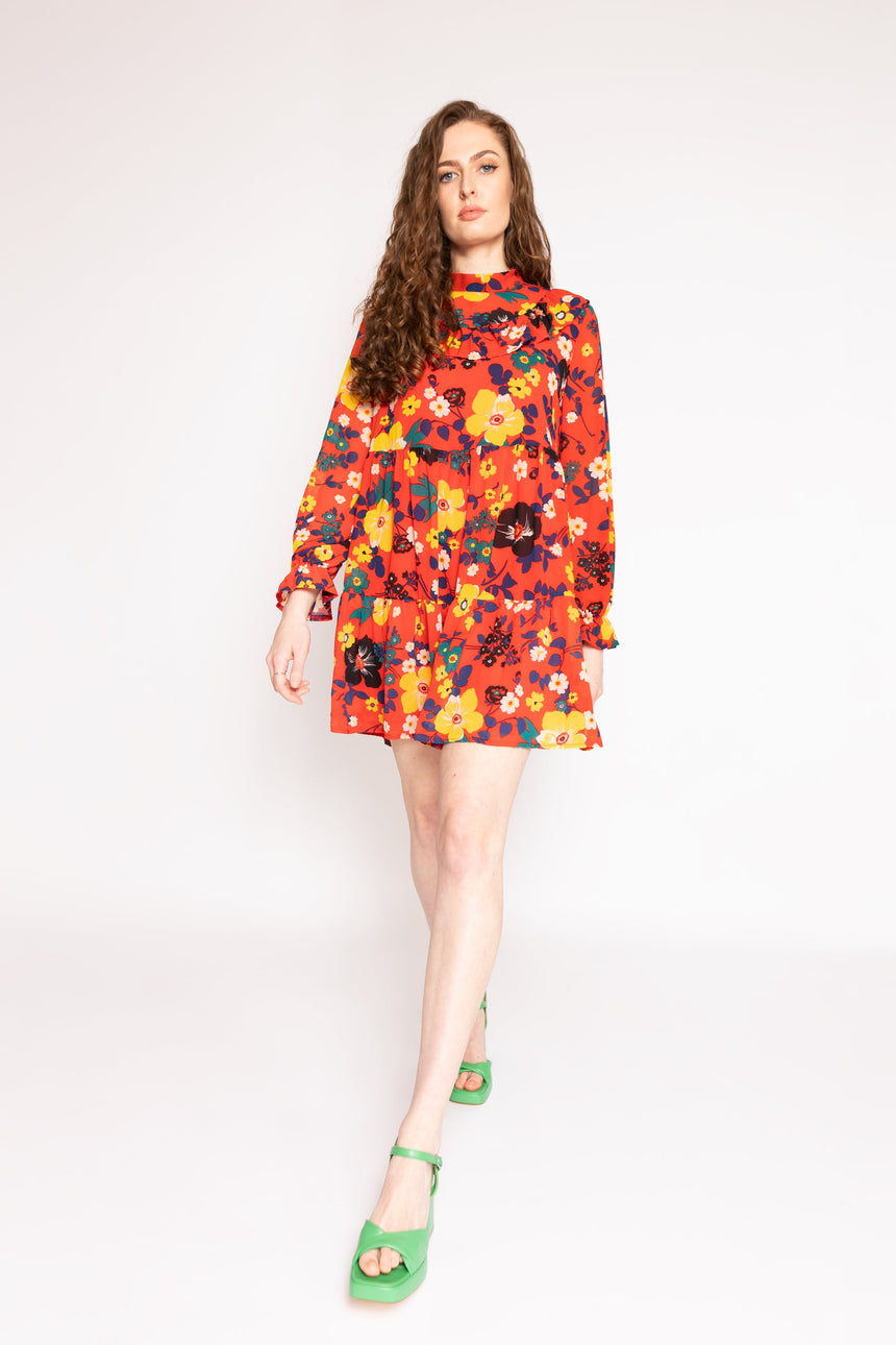 The Patsy Tiered Dress in Red Floral