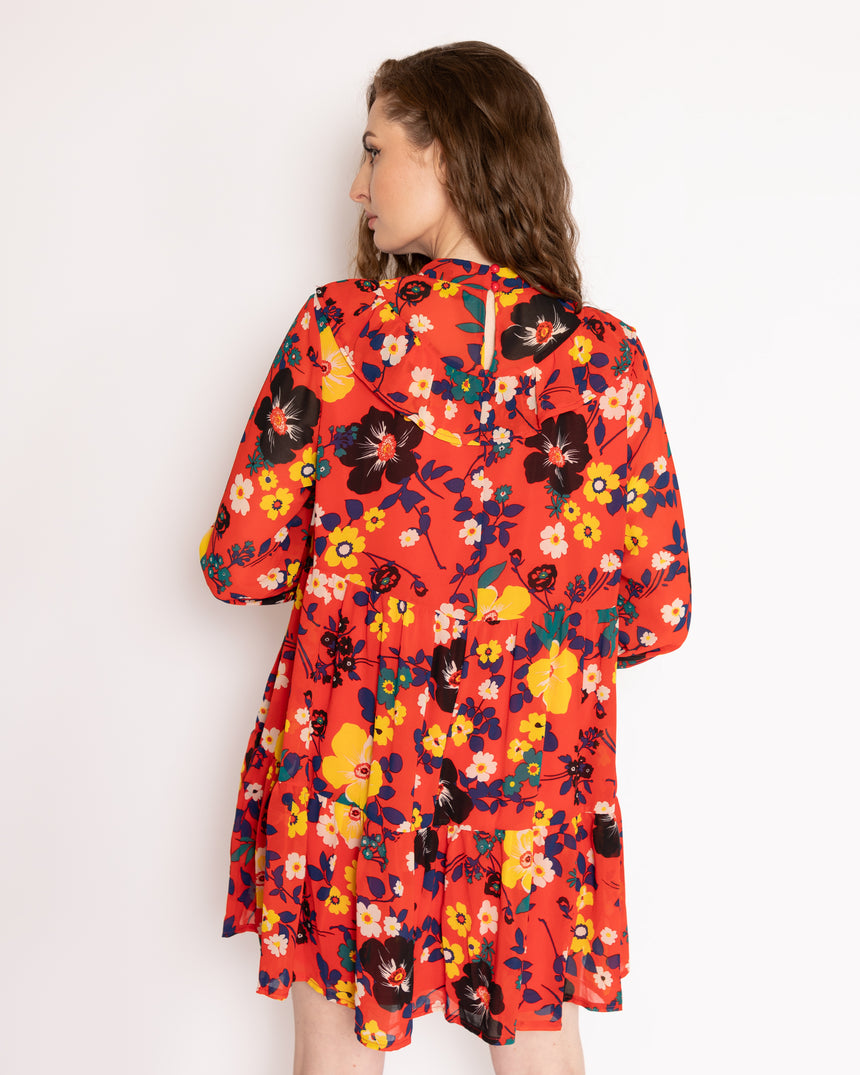 The Patsy Tiered Dress in Red Floral