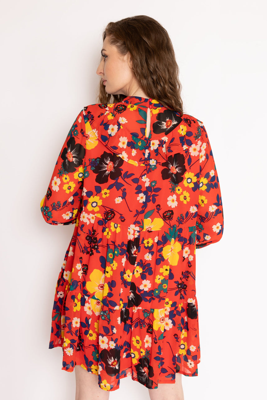 The Patsy Tiered Dress in Red Floral