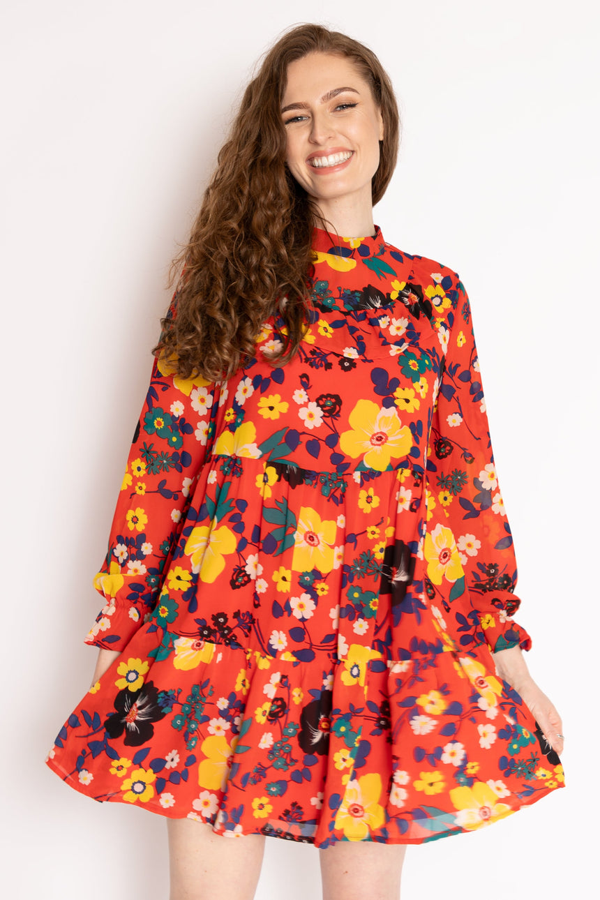 The Patsy Tiered Dress in Red Floral