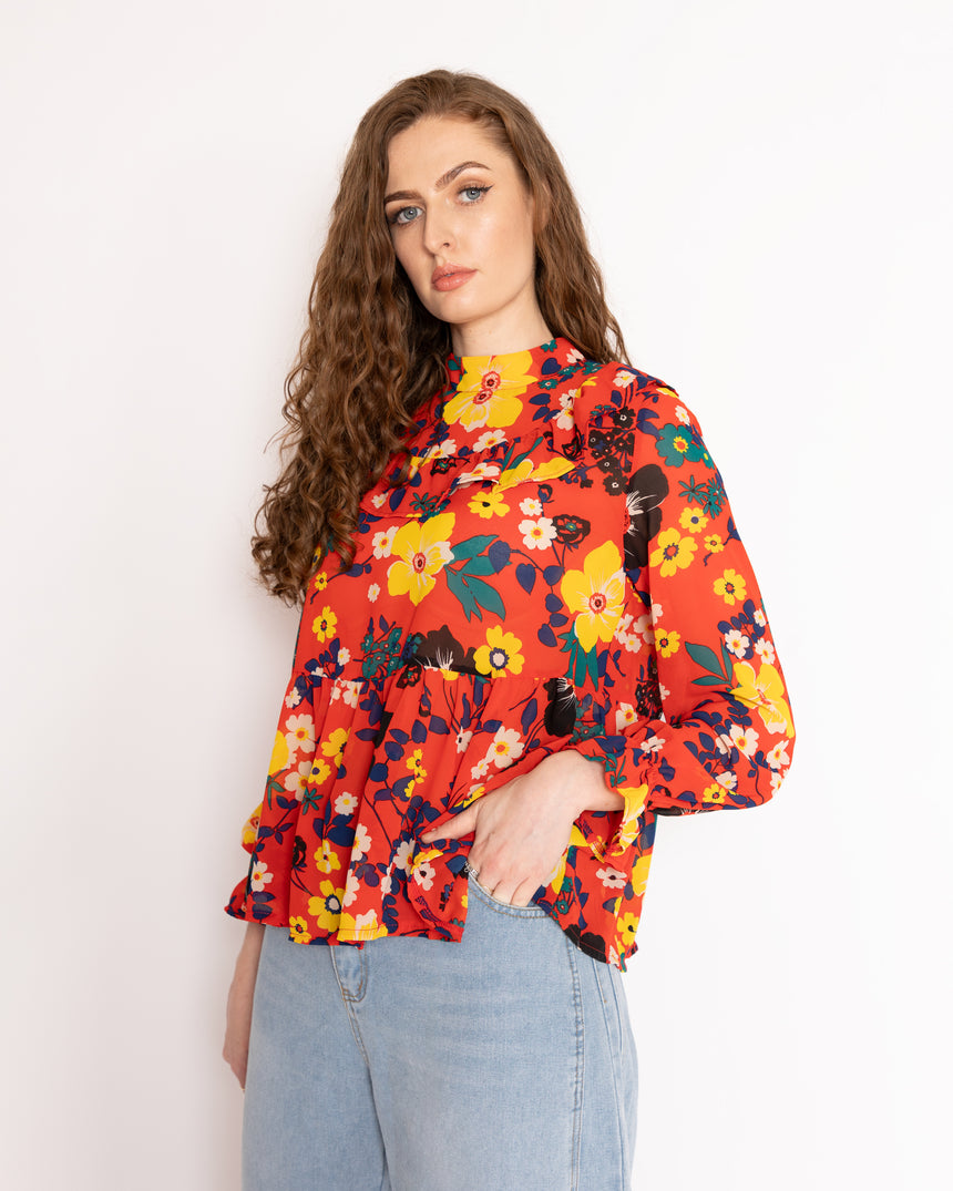 The Patsy Top in Red Floral