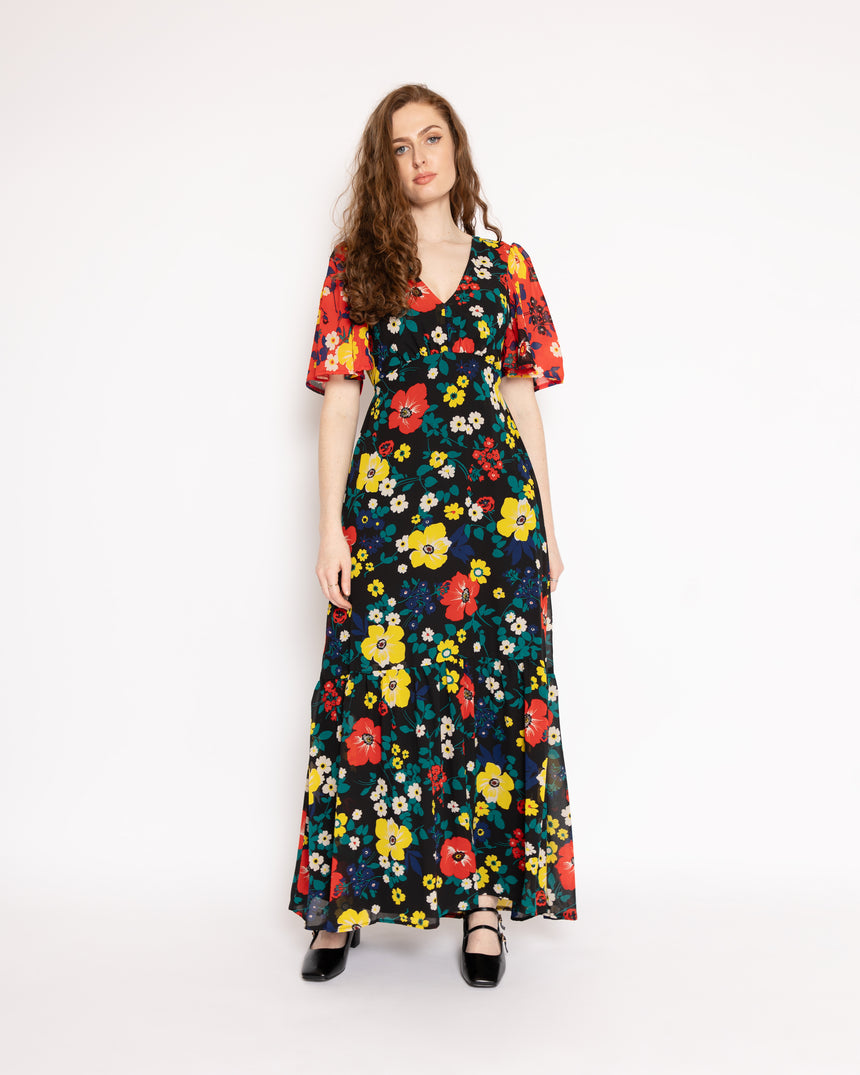 The Lily Red and Black Floral Dress