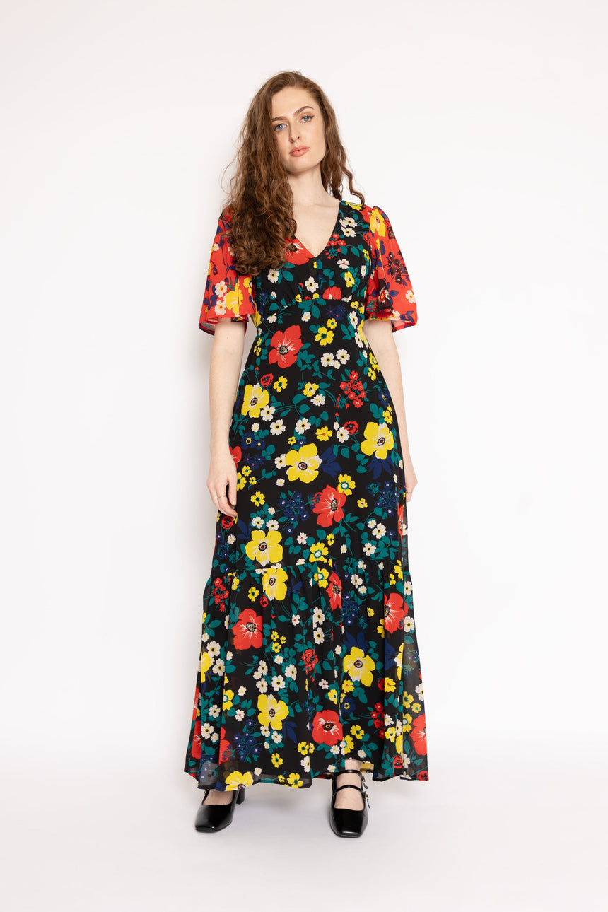 The Lily Red and Black Floral Dress
