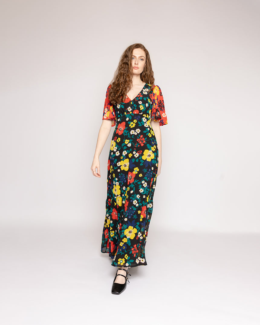 The Lily Red and Black Floral Dress