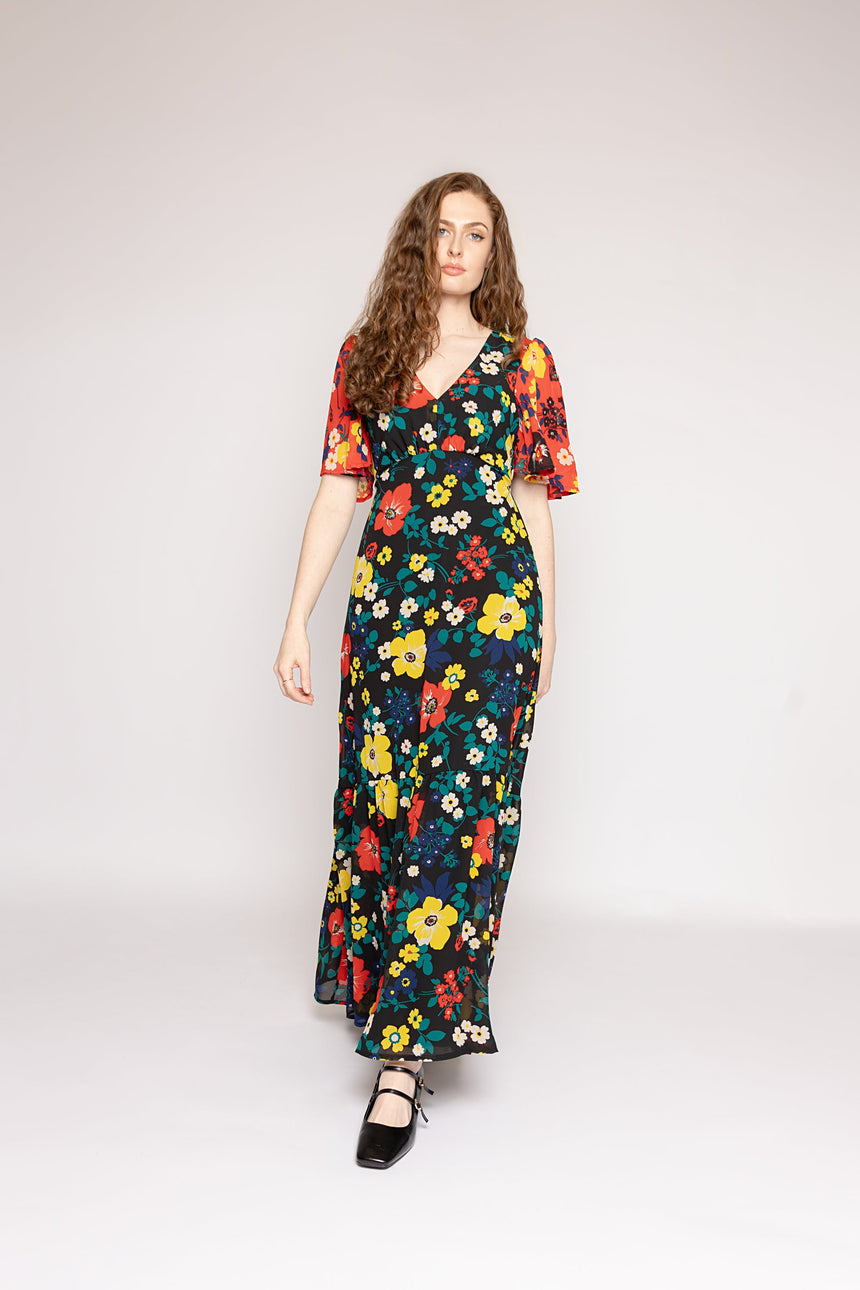 The Lily Red and Black Floral Dress