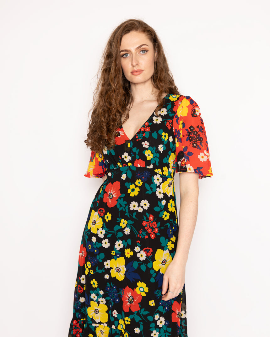 The Lily Red and Black Floral Dress