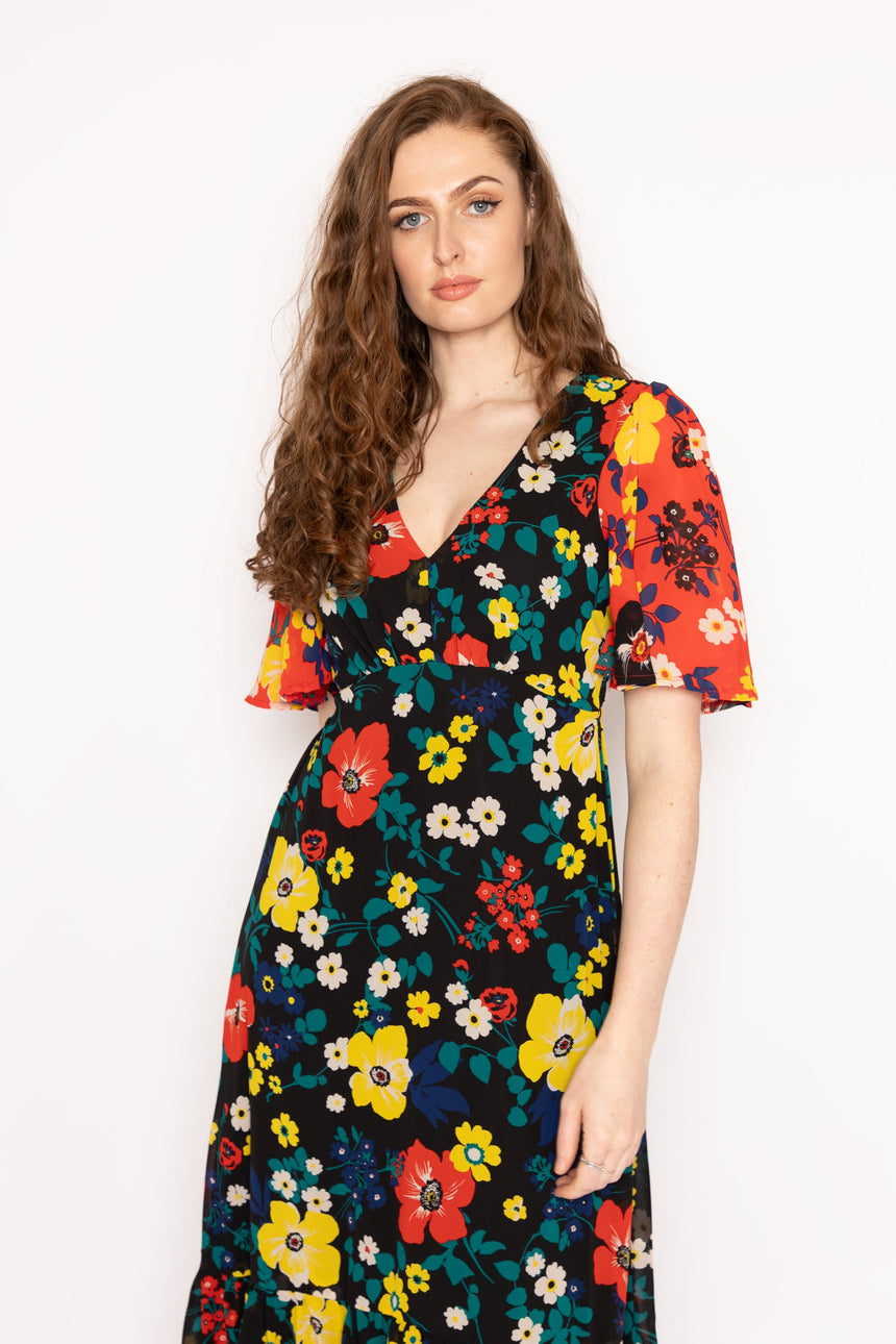 The Lily Red and Black Floral Dress