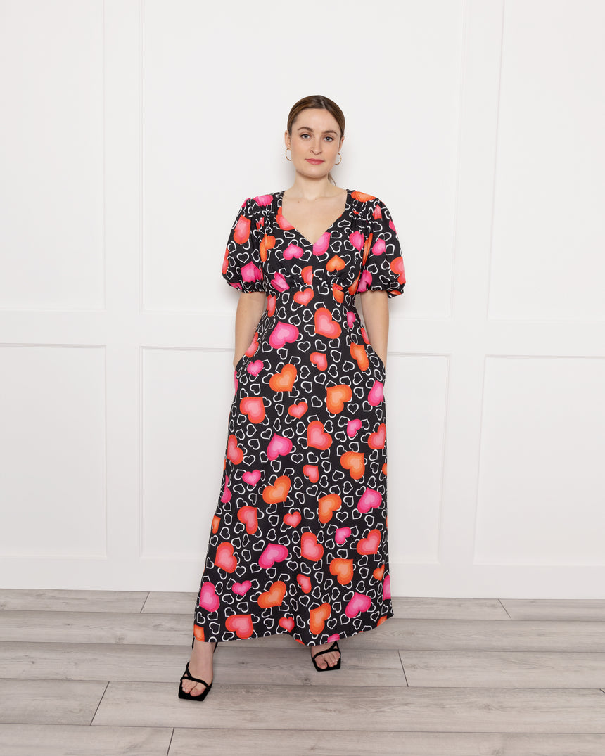 Vera Love Heart Print Maxi Dress