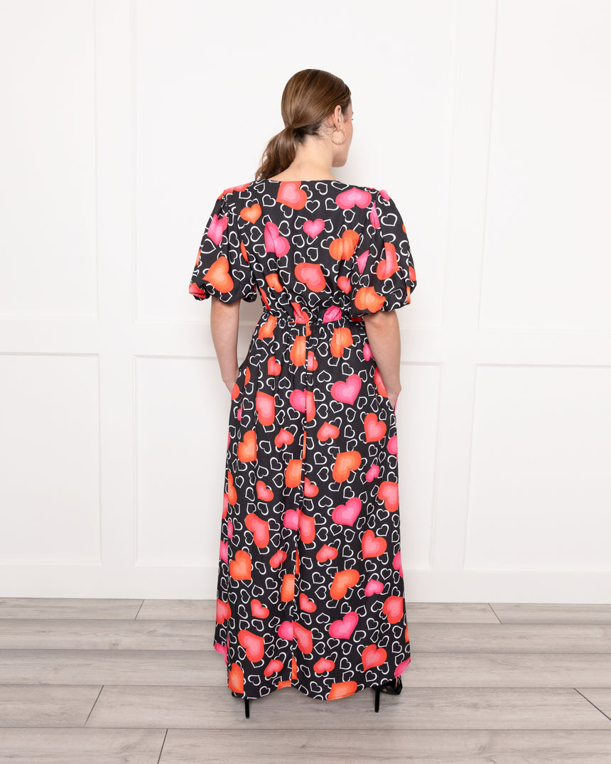 Vera Love Heart Print Maxi Dress