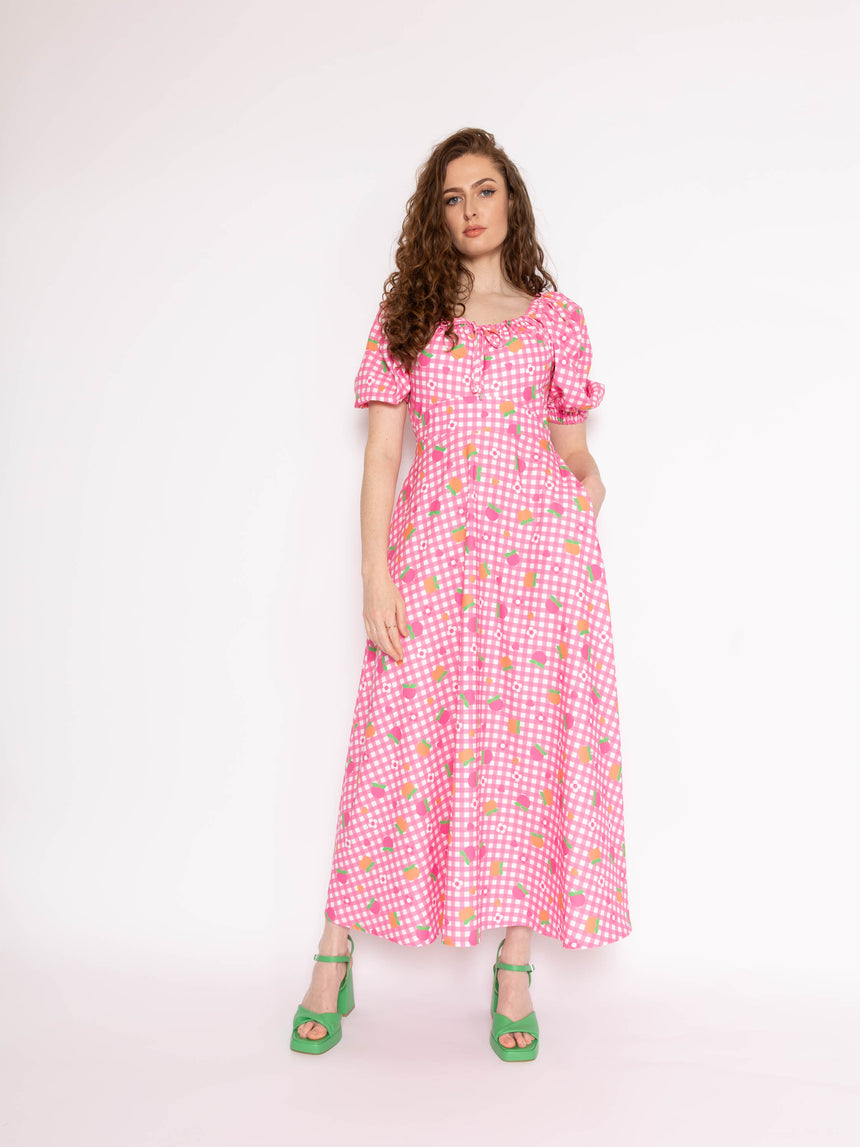Poppy Midaxi Dress in gingham floral print