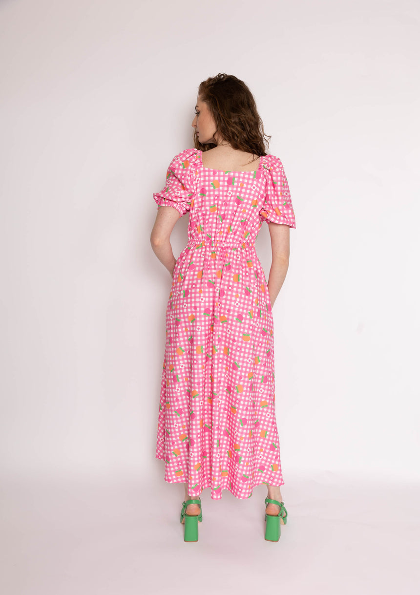 Poppy Midaxi Dress in gingham floral print