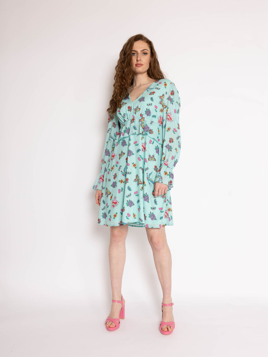 Mini Dress in Tattoo Print