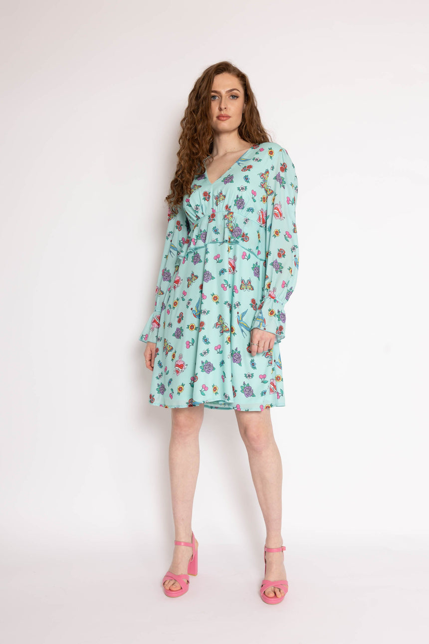 Mini Dress in Tattoo Print