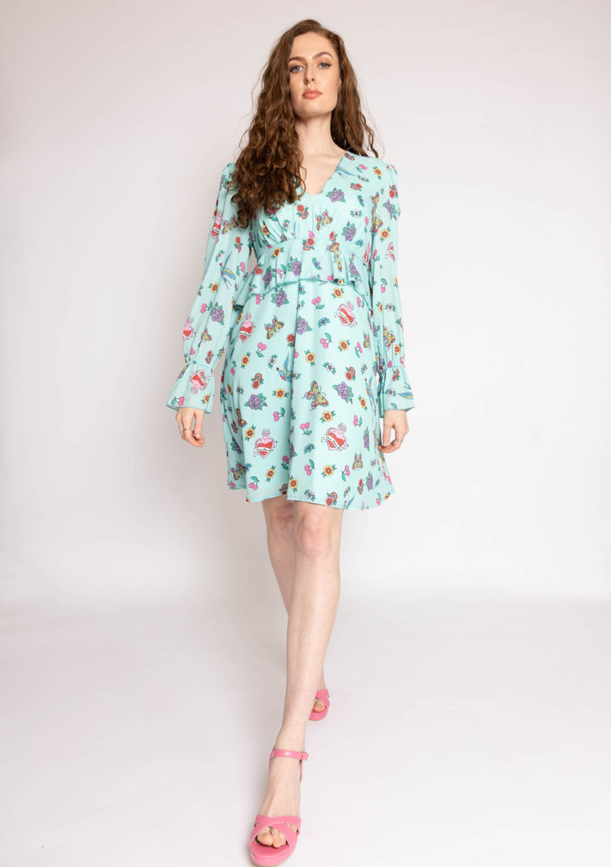 Mini Dress in Tattoo Print