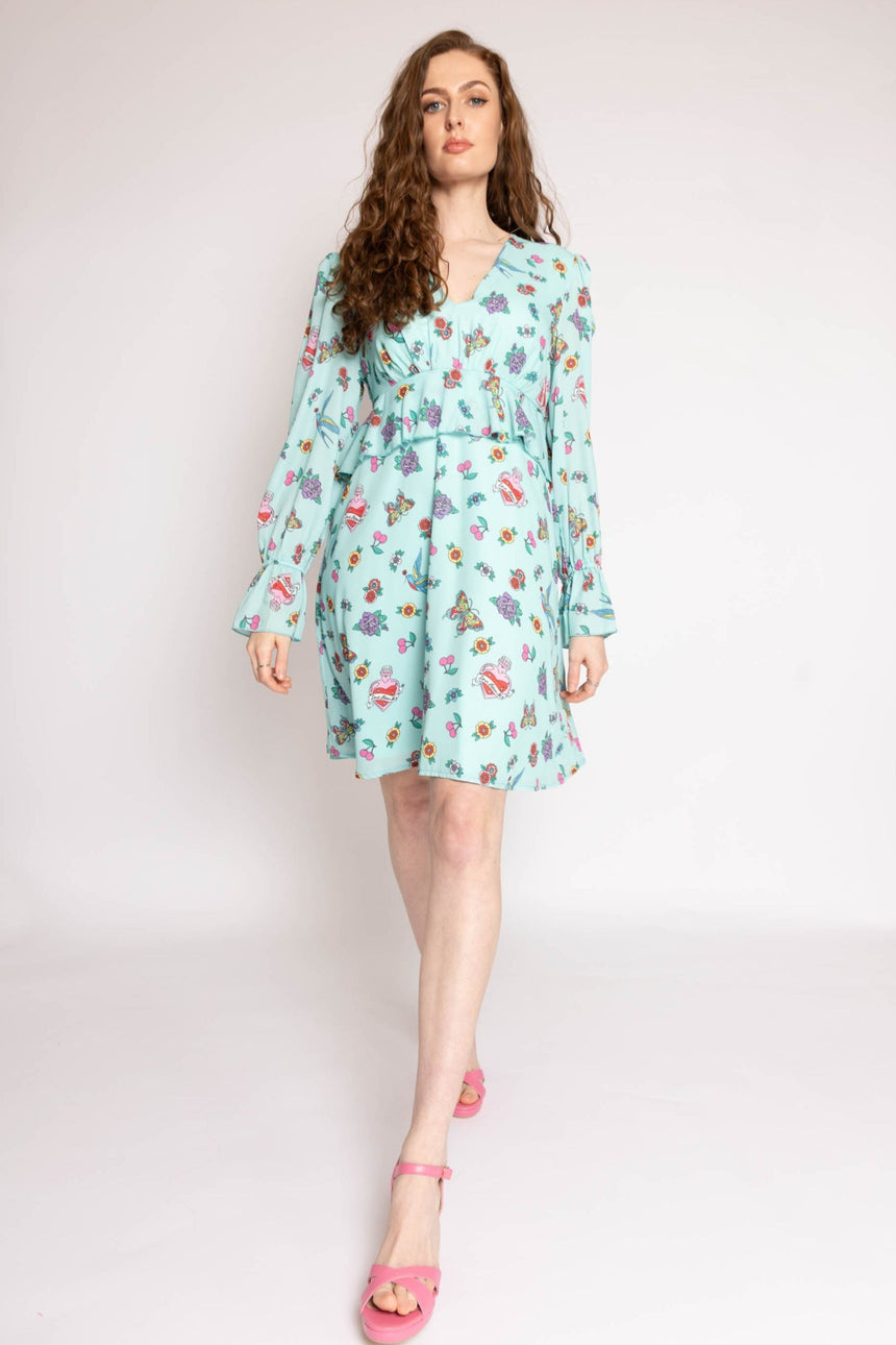 Mini Dress in Tattoo Print
