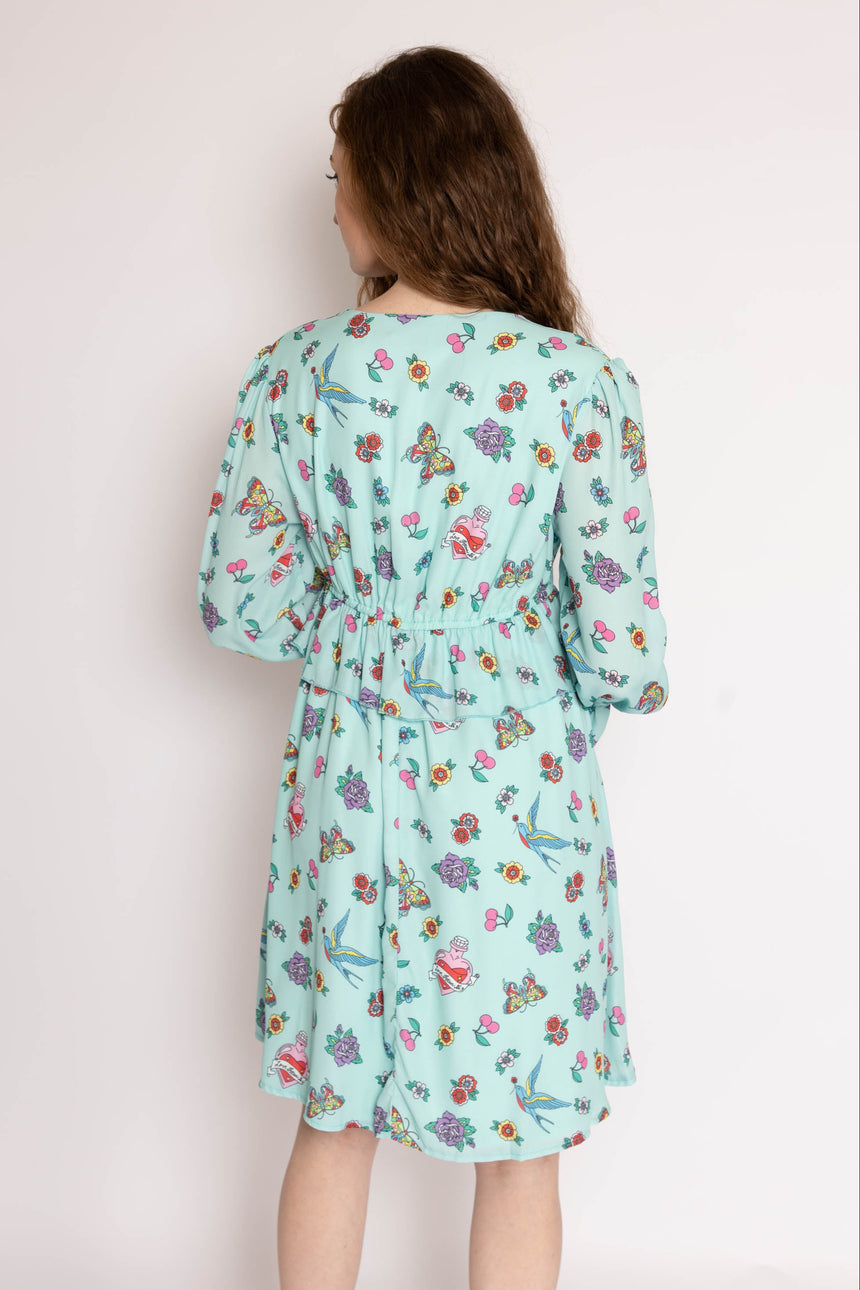 Mini Dress in Tattoo Print