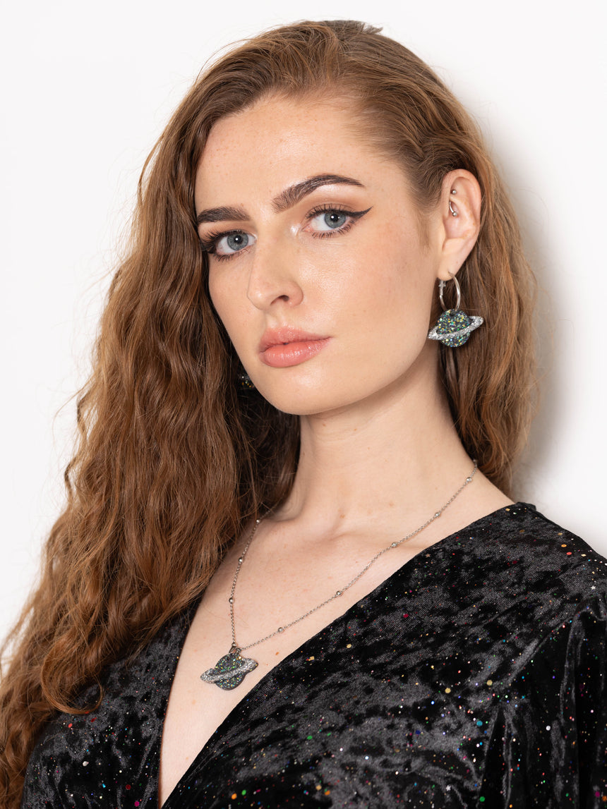 Silver Disco Planet Earrings