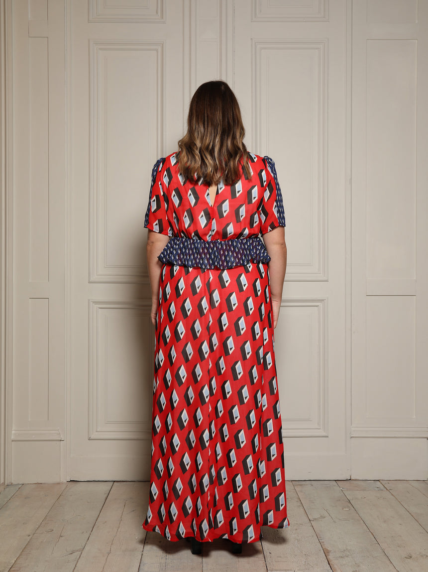 Gloria Red and Navy Geo Maxi