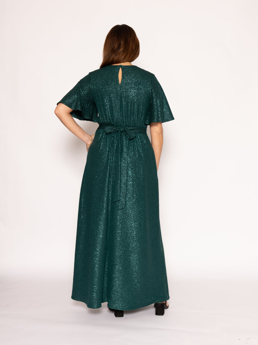 Sophia Glitter Emerald Green Foil Maxi Dress