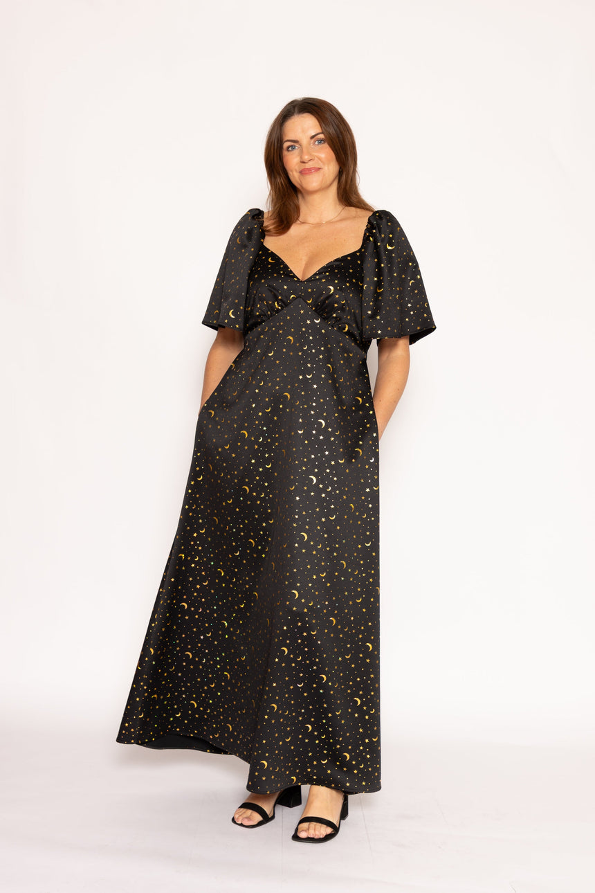 Party Edit: Gold Star Foil Maxi Dress