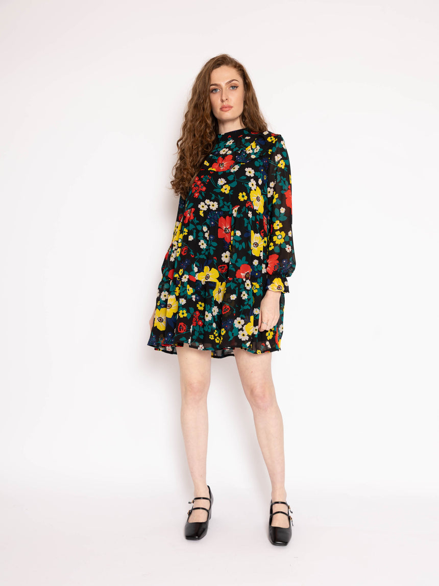 The Patsy Tiered Dress in Black Floral