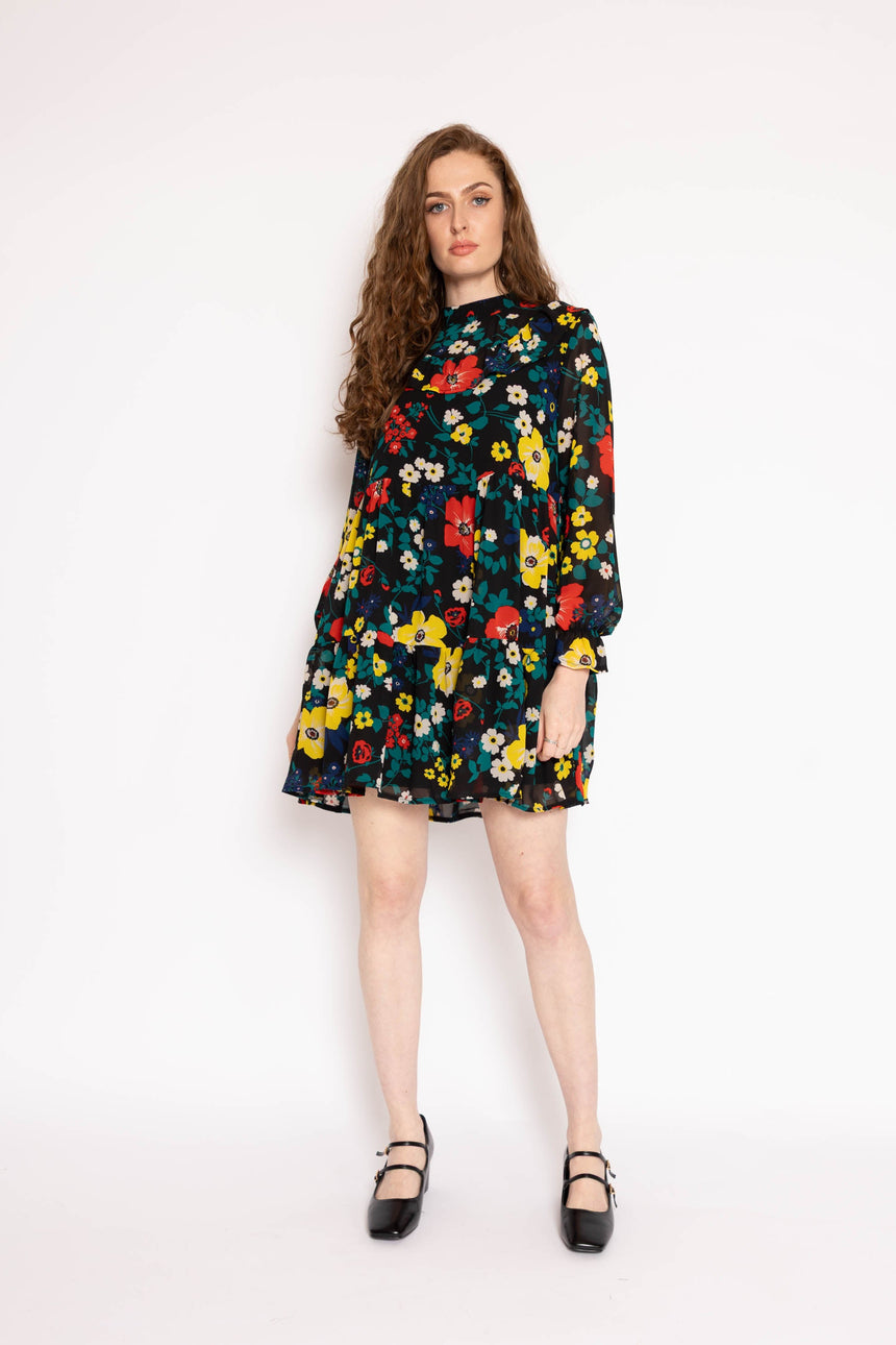 The Patsy Tiered Dress in Black Floral