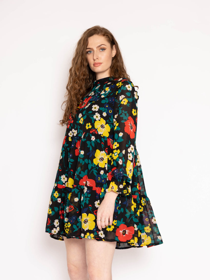The Patsy Tiered Dress in Black Floral