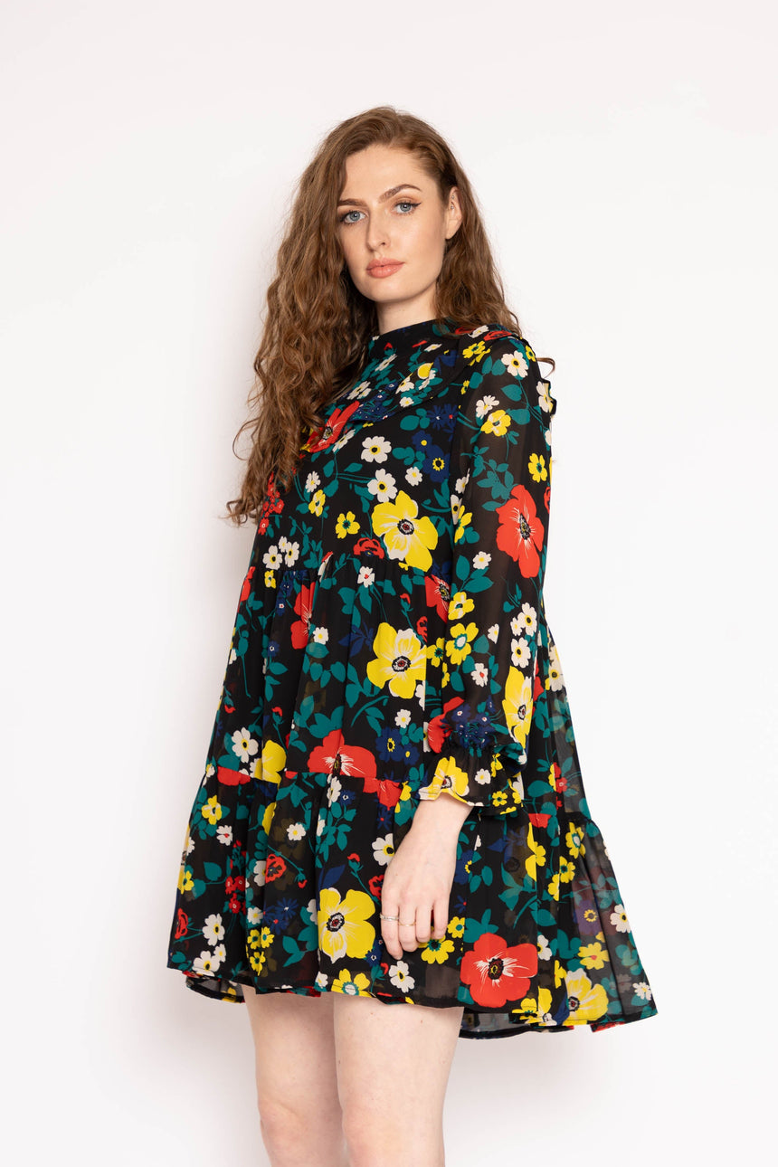 The Patsy Tiered Dress in Black Floral