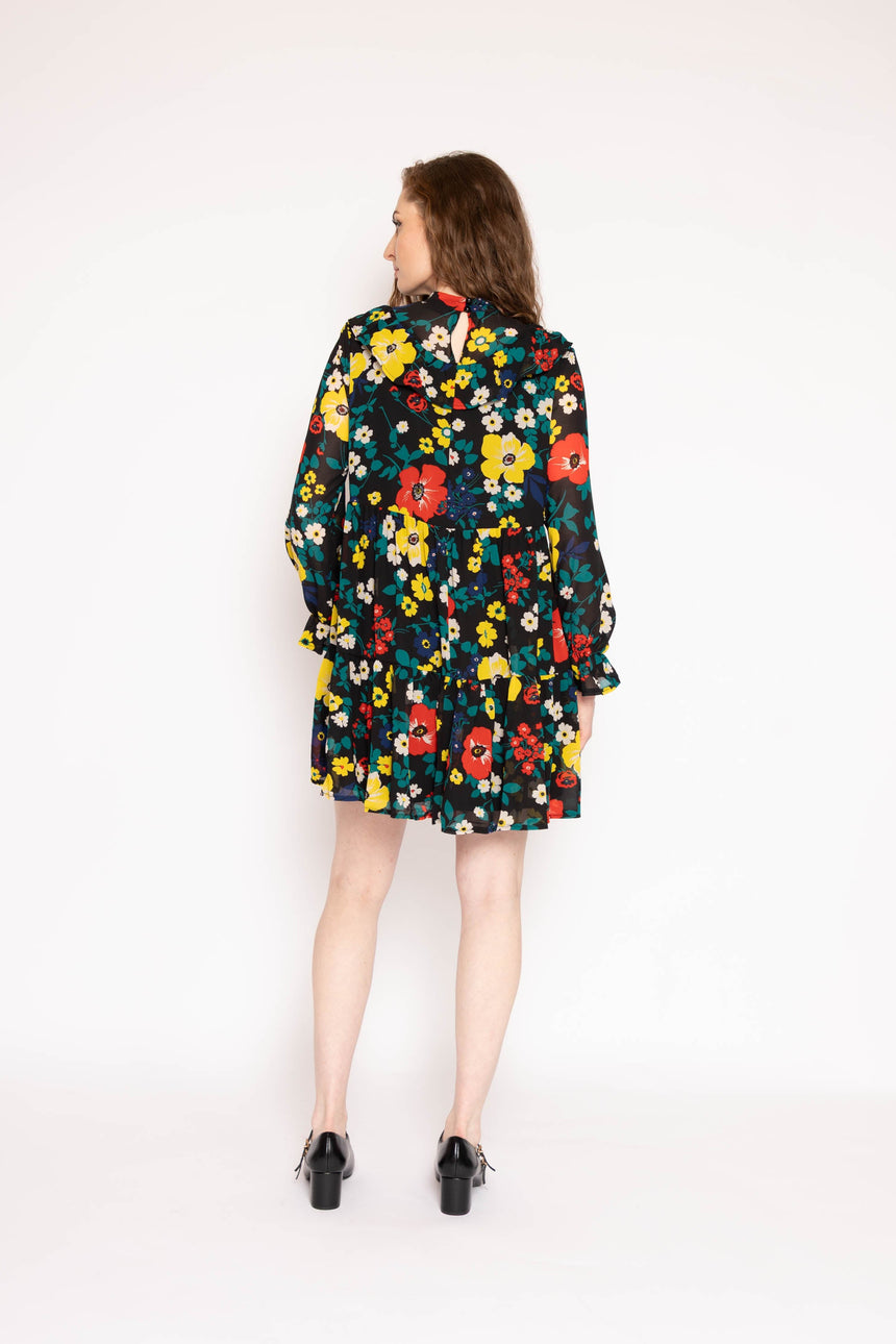 The Patsy Tiered Dress in Black Floral
