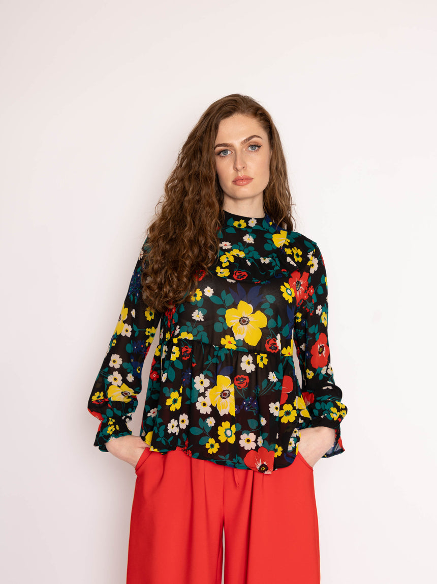 The Patsy Top in Black Floral