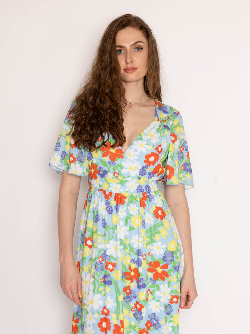 The Edith Blue Floral Midi Dress