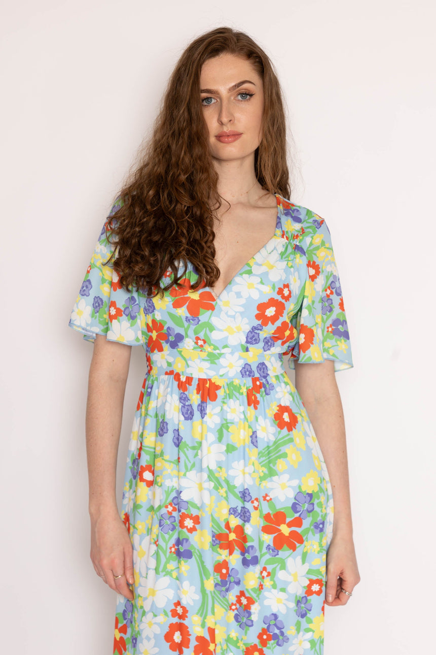 The Edith Blue Floral Midi Dress