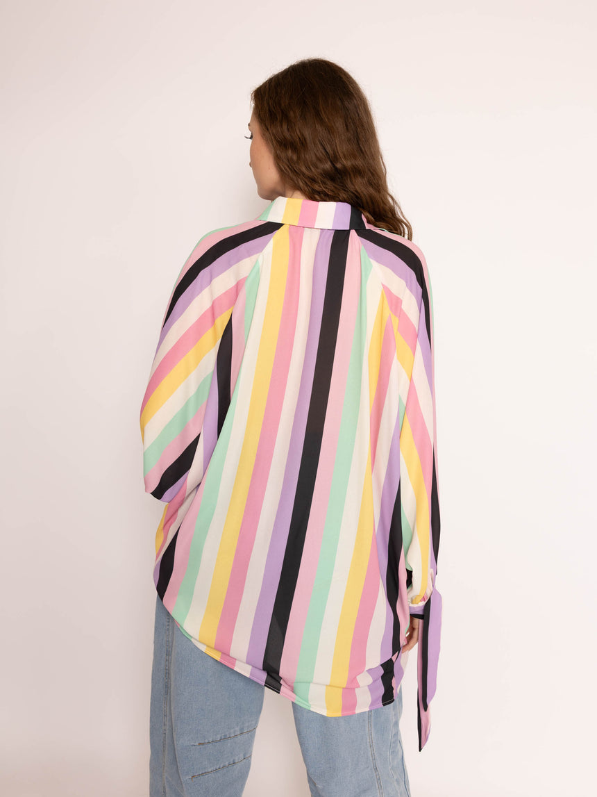 Candy Stripe Tie Cuff Oversized Shirt