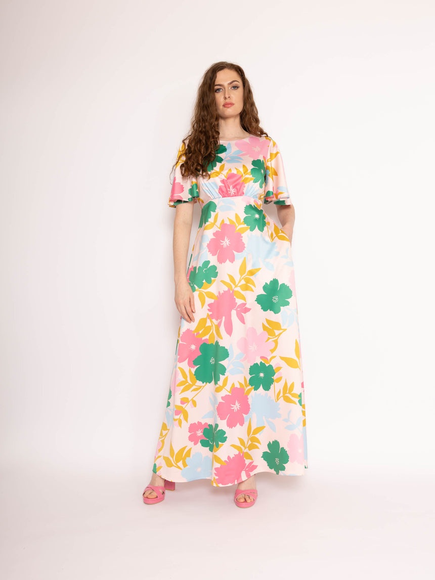Blossom Dress in Pink Tone Block Floral